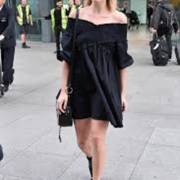 Zara Off The Shoulder Smocked Bodice Cotton Poplin Mini Dress in Black M EUC - Picture 3 of 15